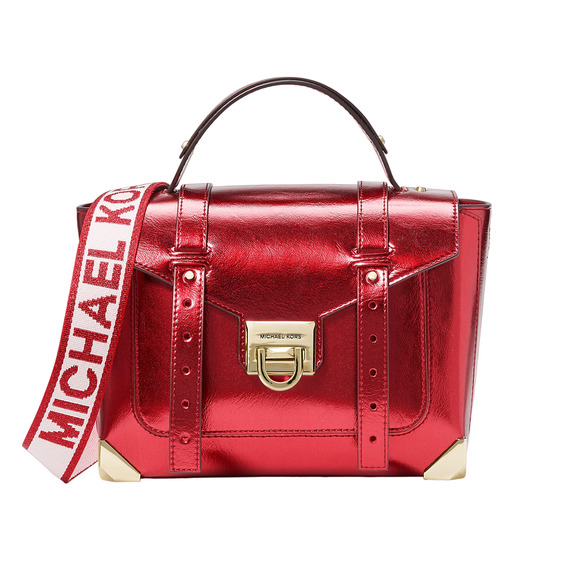 Michael Kors Manhattan Medium Patent Leather School Satchel Crimson Red $598 Nwt - Picture 1 of 3